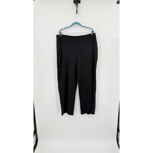Athleta Pants - Athleta Venice High Rise Wide Leg Pant Black Ribbed Waist Pockets Performance XL